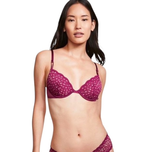 Victoria’s Secret Underwire Gold Metallic Lace Demi Bra Blue Size 32D NWT - Picture 2 of 10